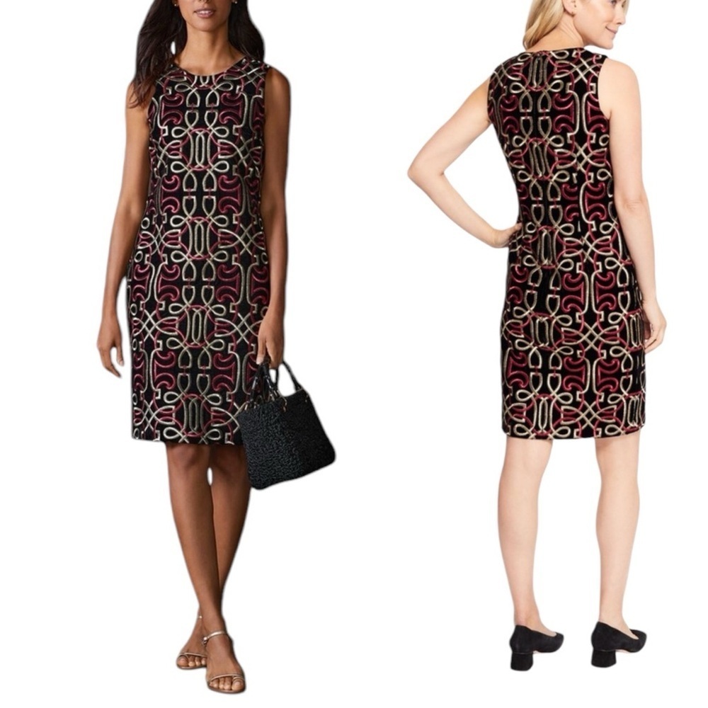 J. Mclaughlin Nwt Black Velvet Neo Beltmore Embroidery Freja Dress Size 10